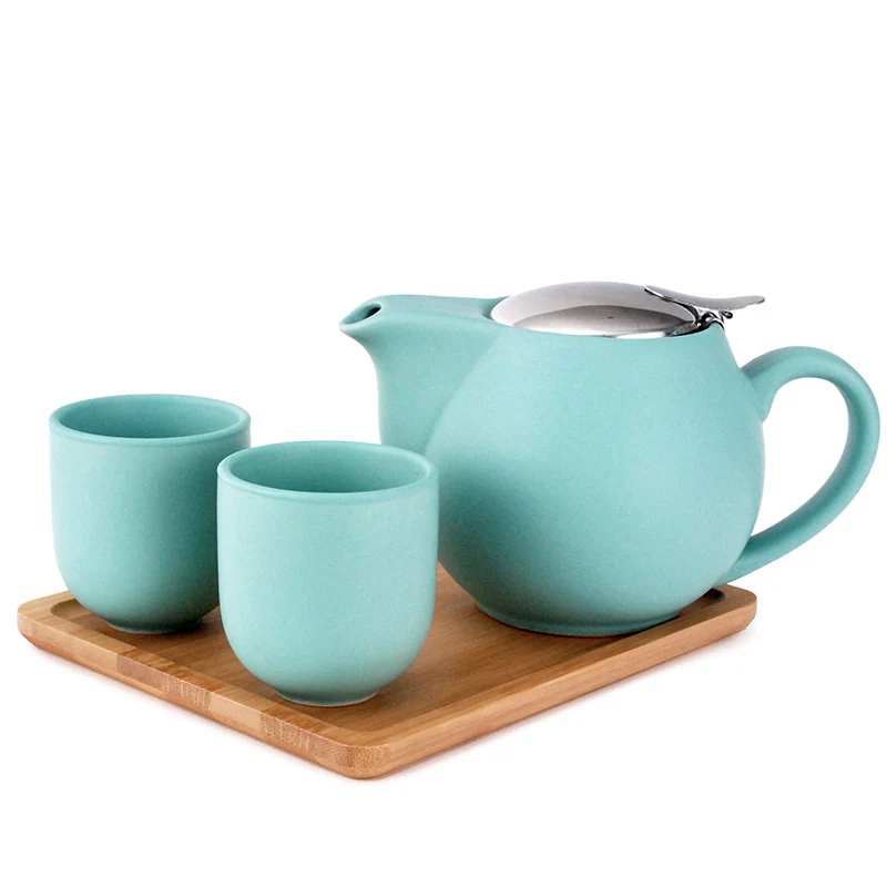 Modern Ceramic Tea Set With Tray (1:2) - Various Colors - Image 2