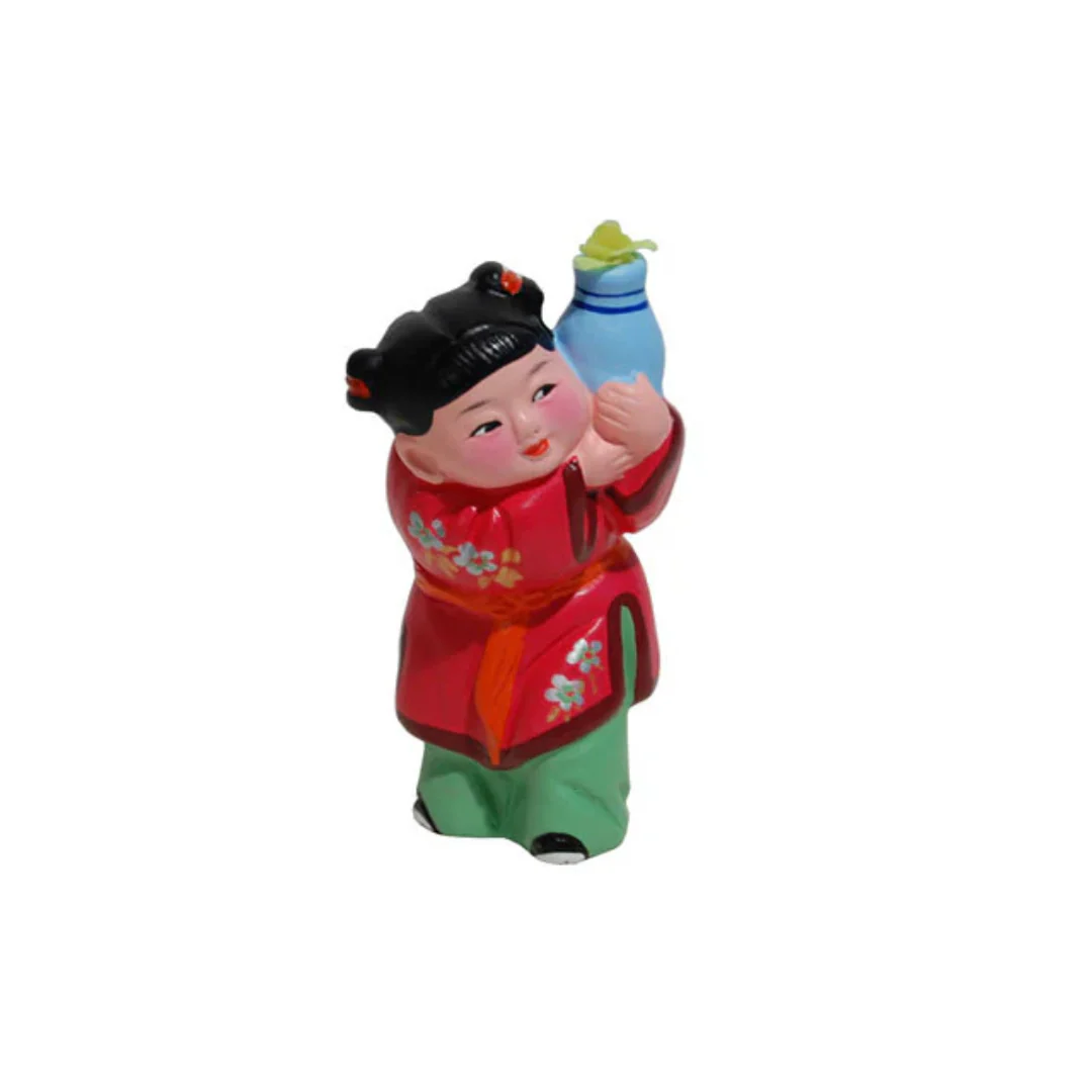 Hand Painted Clay Figurine (C) - Girl Holding Vase