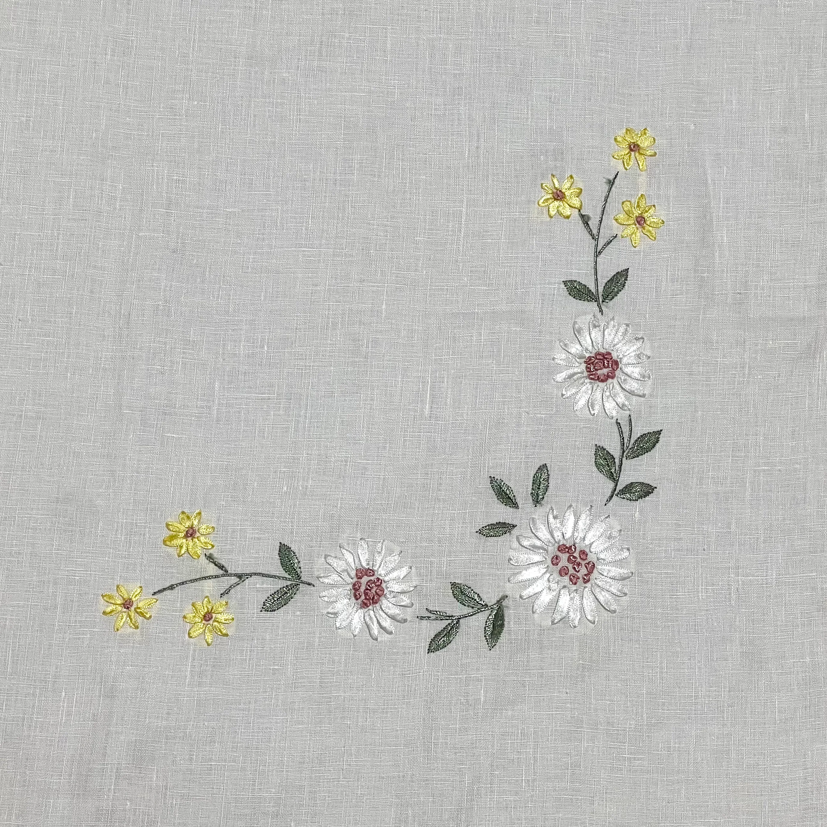 Embroidered Linen Tablecloth - Ribbon Floral on White - Image 2