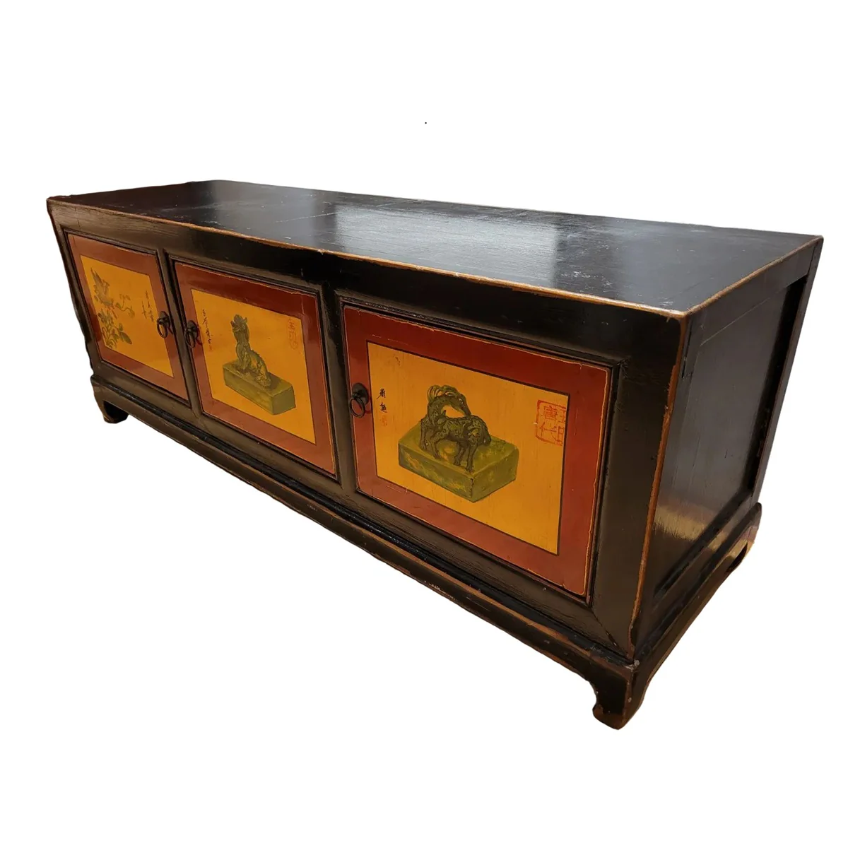 Chinese Style 3-Door Media Console with Traditional Artwork - Image 2
