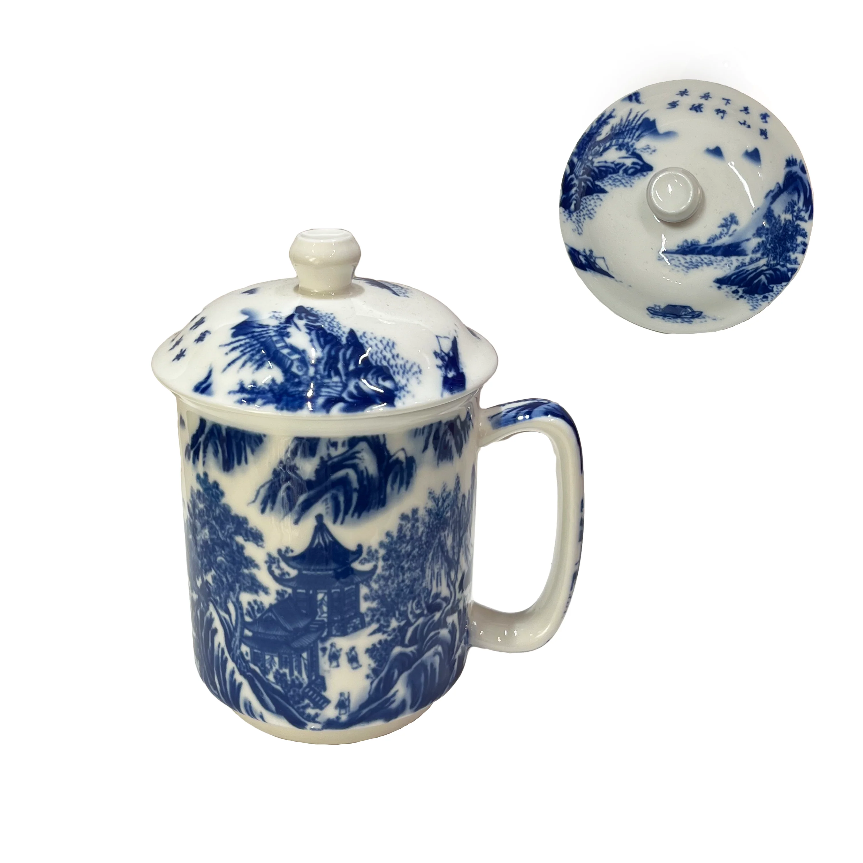Blue on White Ceramic Mug with Lid (Assorted Designs) - Image 3