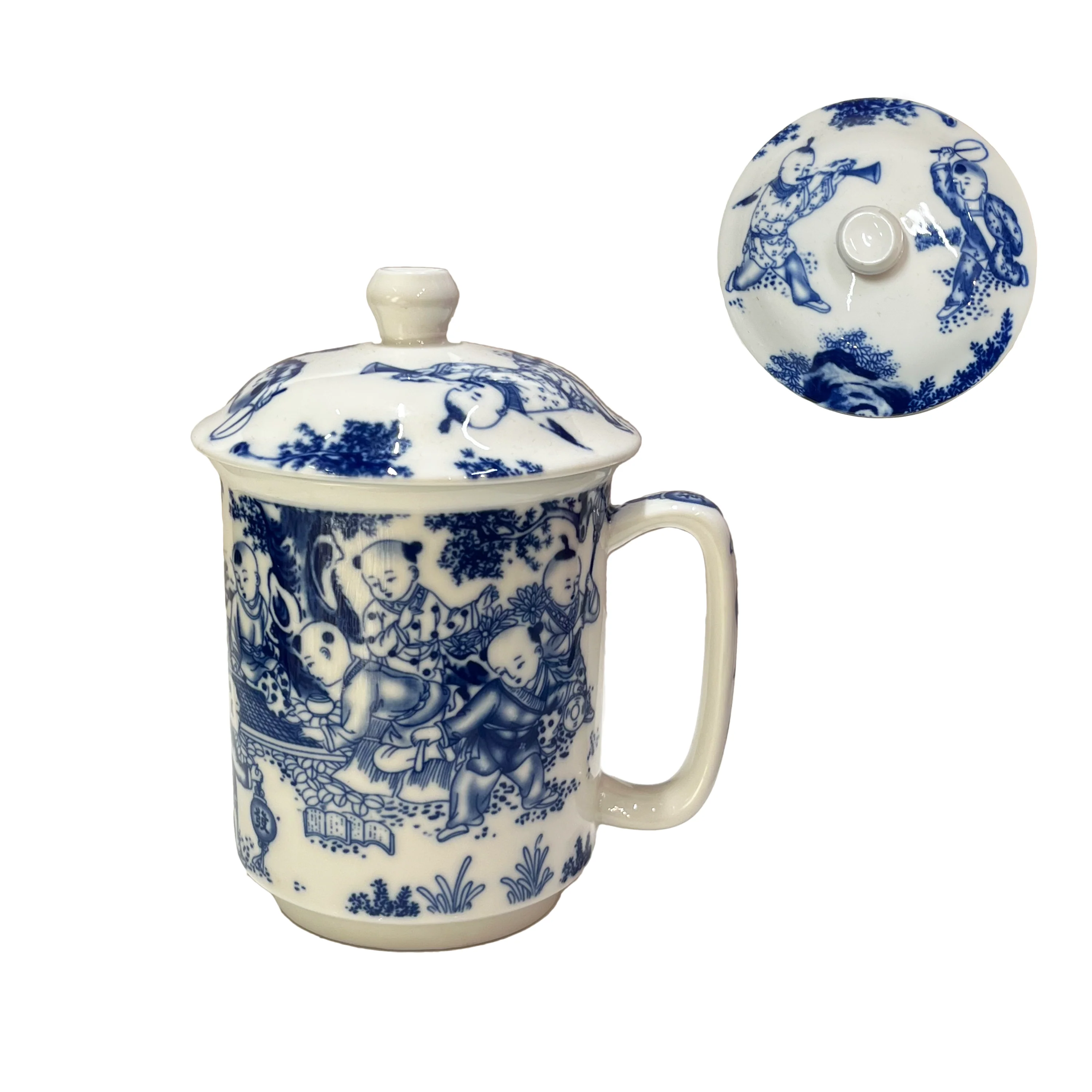Blue on White Ceramic Mug with Lid (Assorted Designs) - Image 4