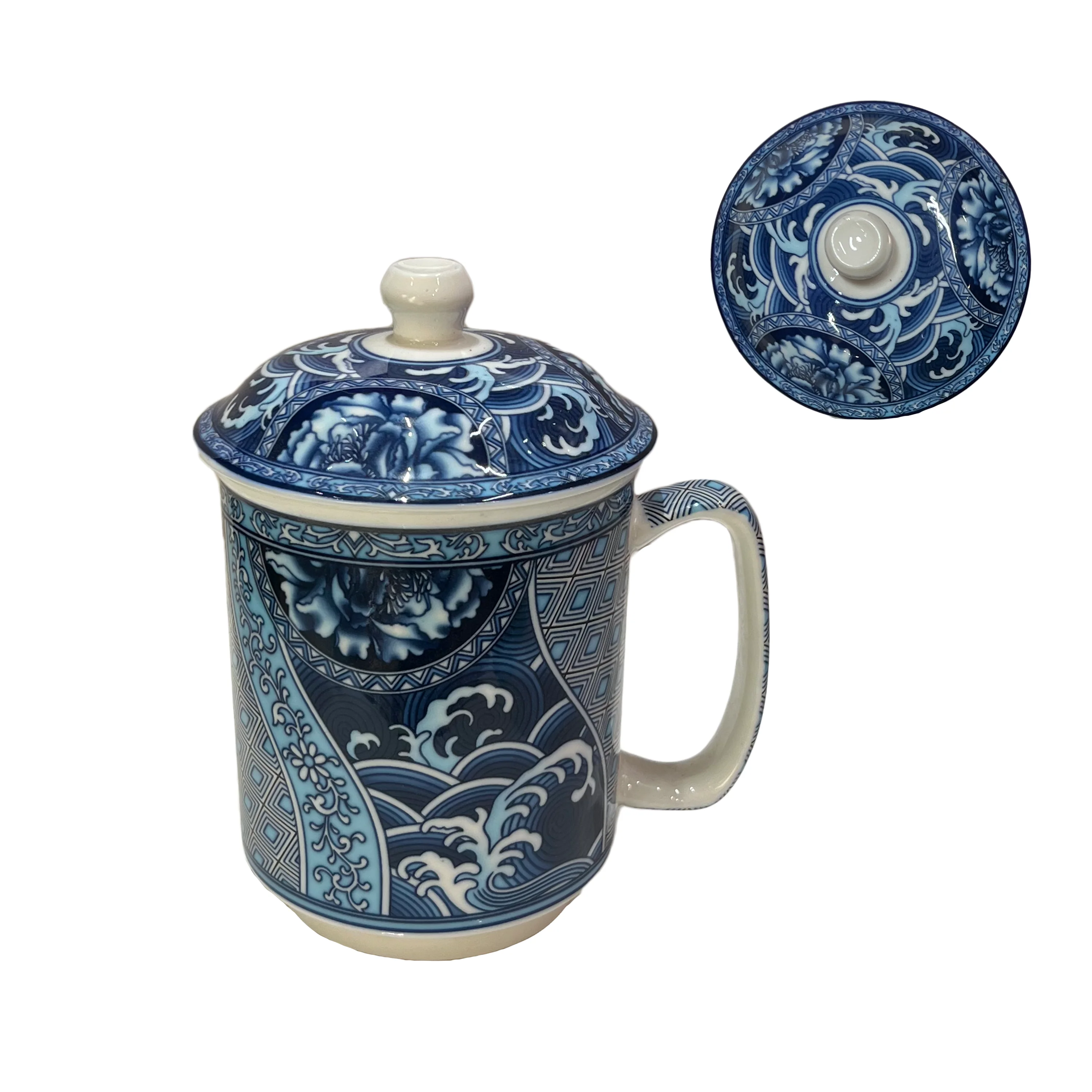Blue on White Ceramic Mug with Lid (Assorted Designs) - Image 5