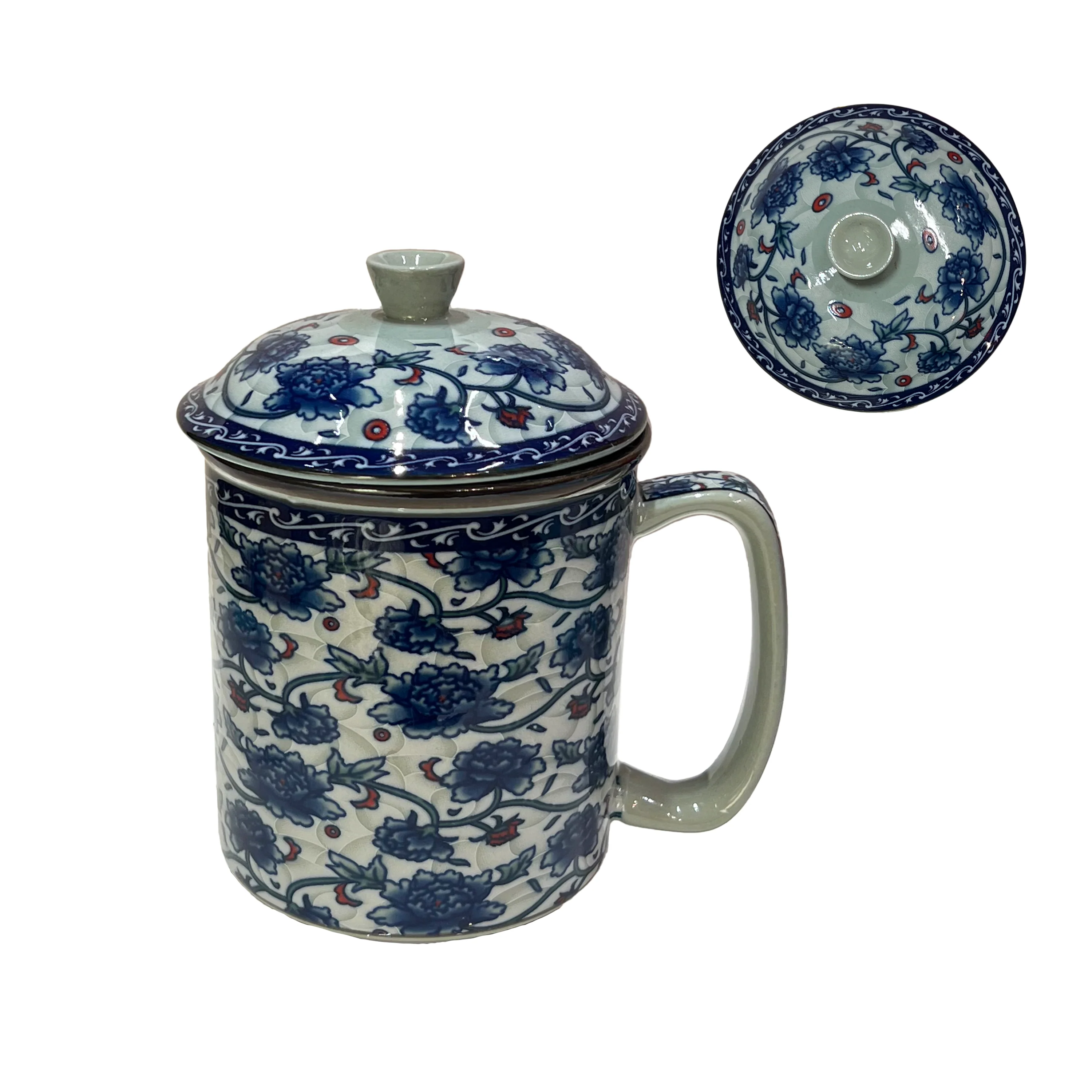 Blue on White Ceramic Mug with Lid (Assorted Designs) - Image 7