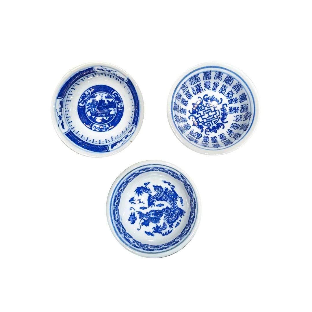 Blue on White Round Sauce Dish - Assorted