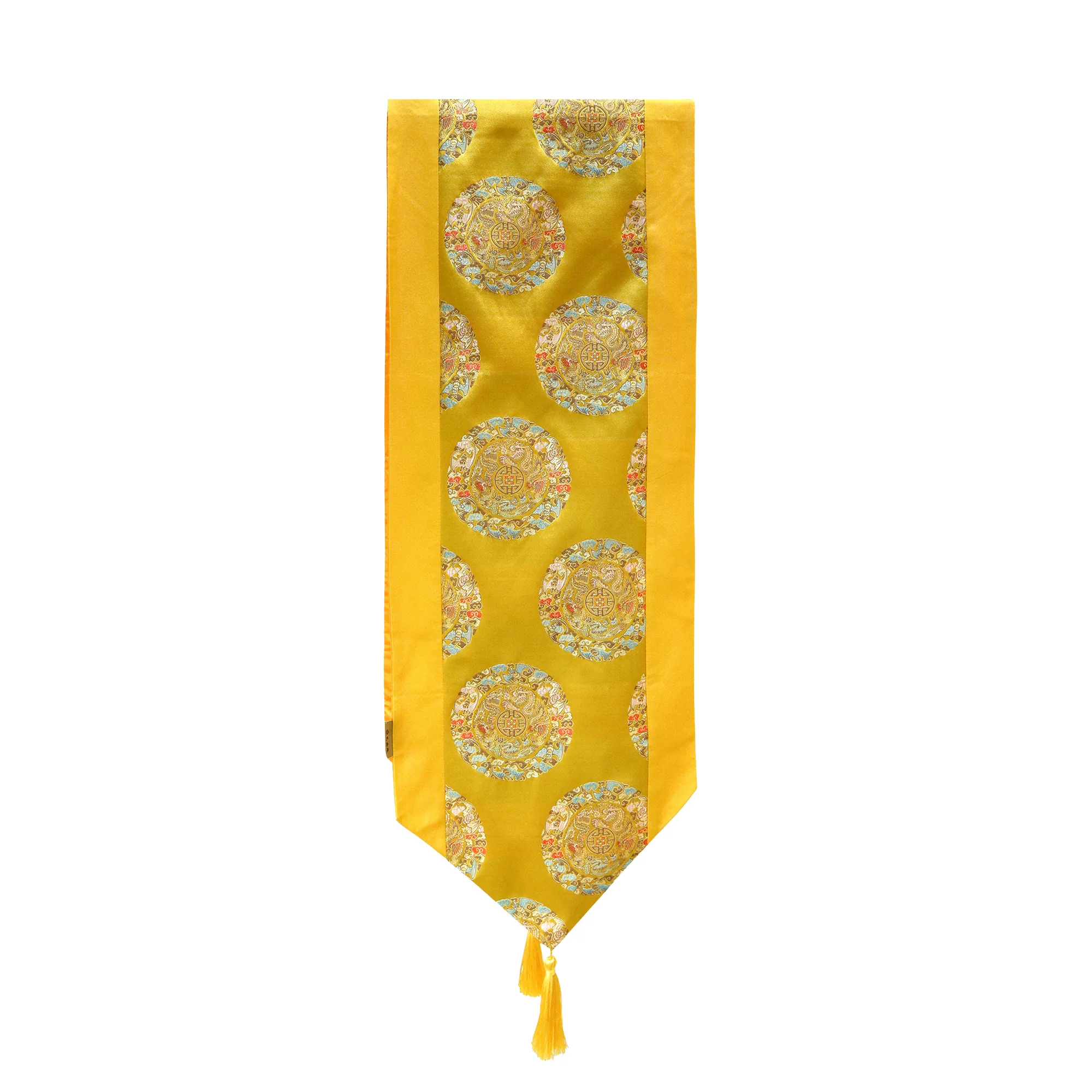 Brocade Table Runner with Longevity and Dragon Pattern (13 x 72 in) - Gold