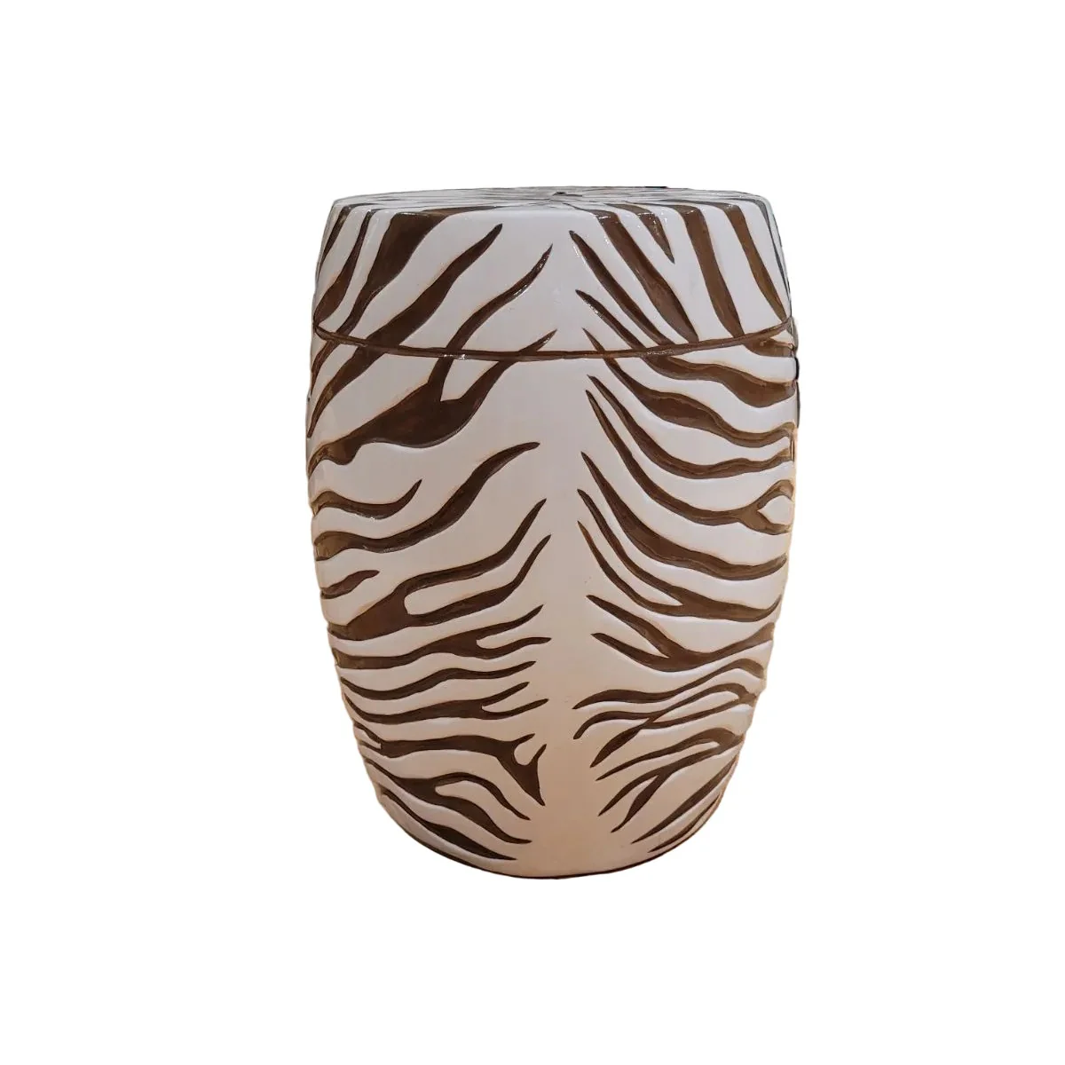 Ceramic Garden Stool - Brown Zebra Stripes on White