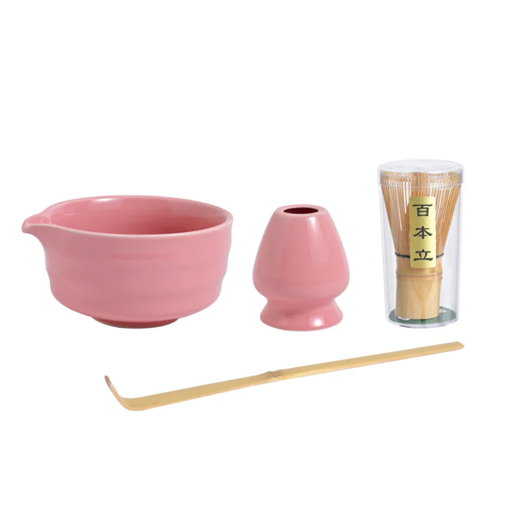 Ceremonial Matcha 4-Piece Tea Set with Bowl, Whisk, Stand, and Scoop - Pink - Image 2