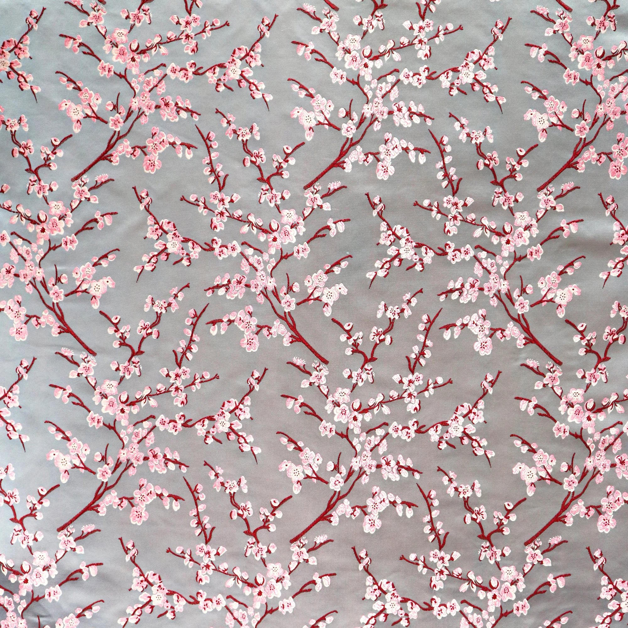 Cherry Blossom Brocade Fabric - Gray