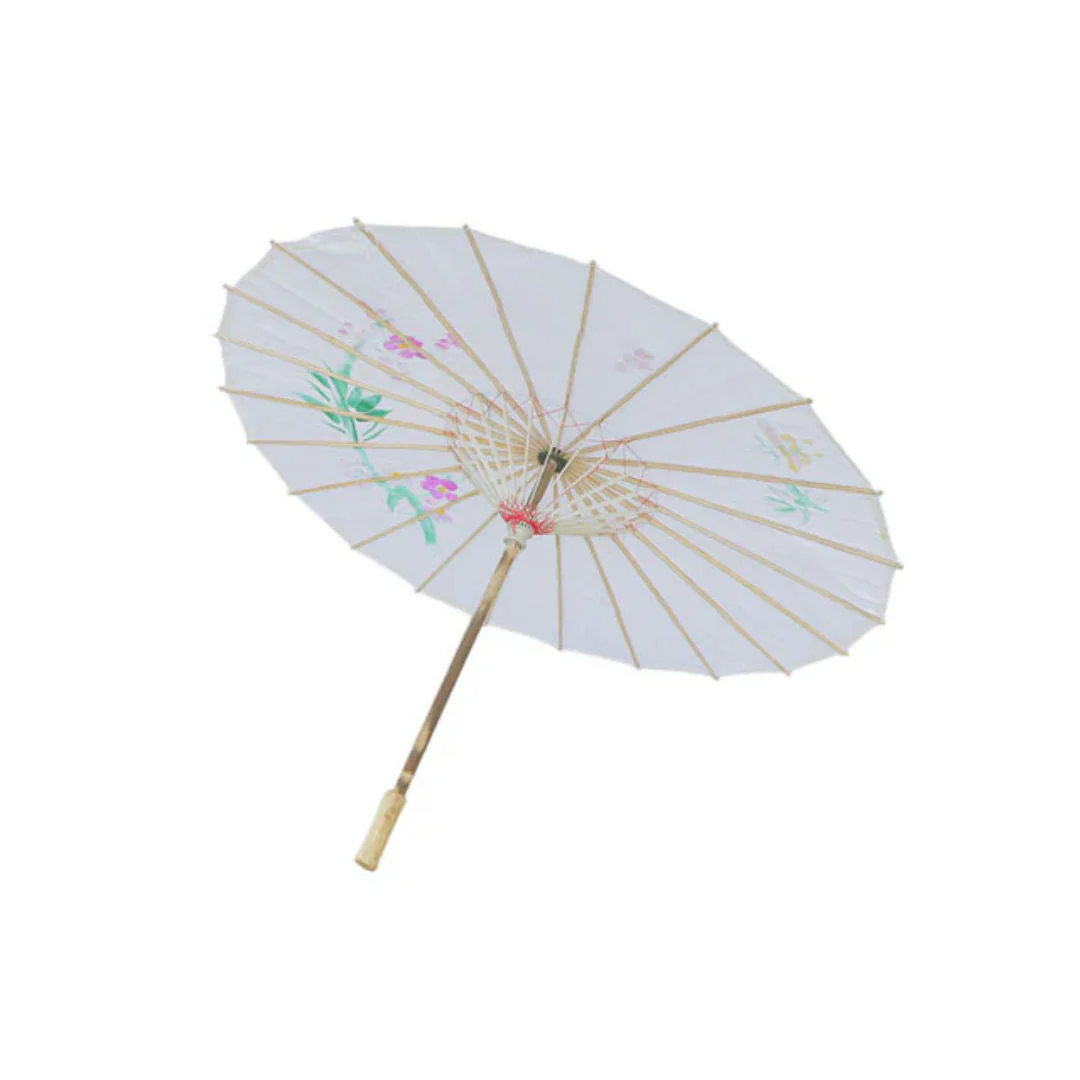 Hand-Painted Nylon Parasol with Floral Design - 32 in. - Image 2