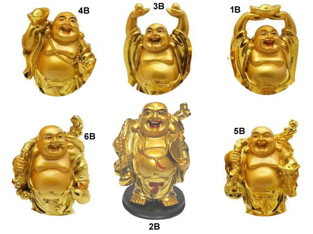 Gold Laughing Buddha Figurine on Black Stand (4" H)