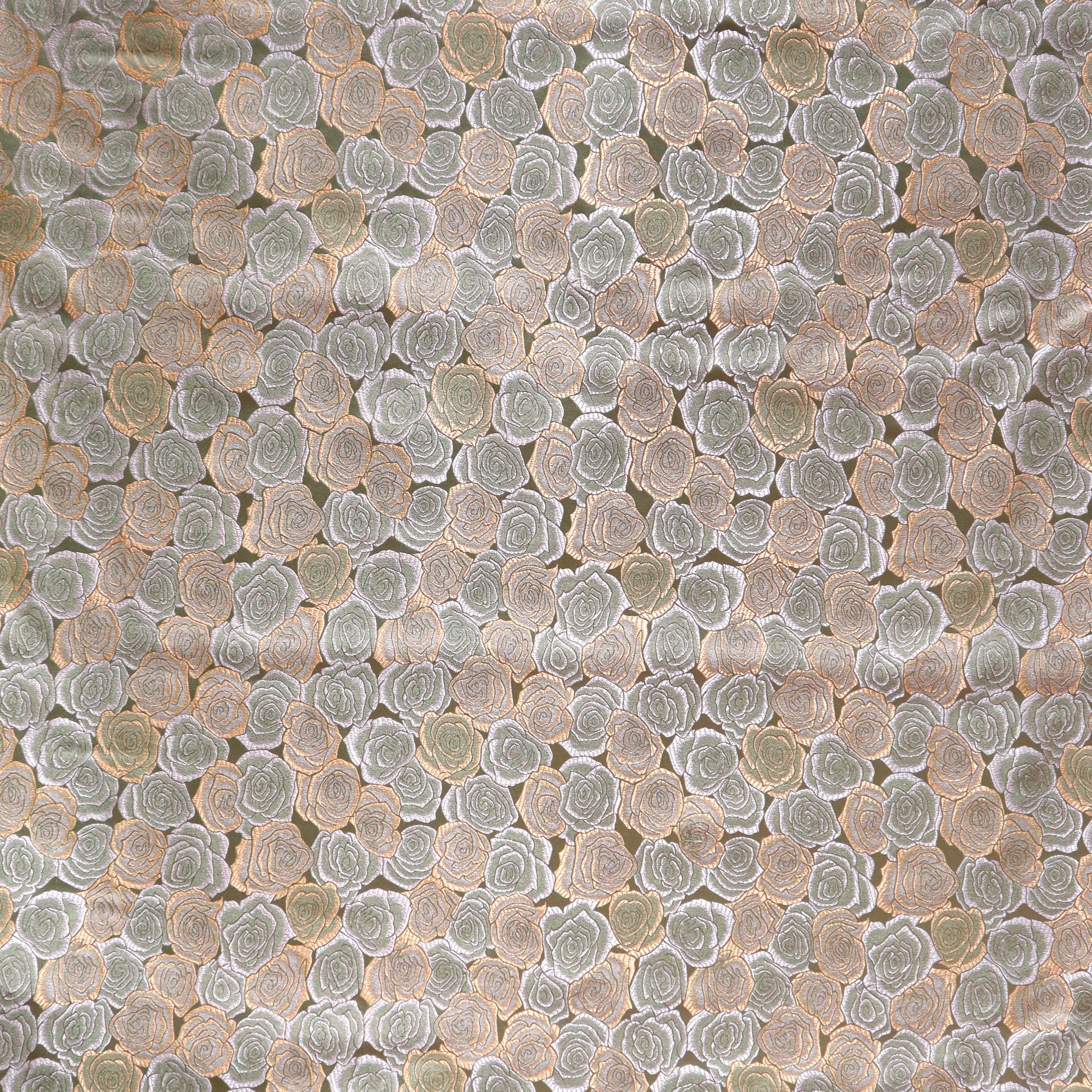 Green Gold Rosettes Brocade Fabric