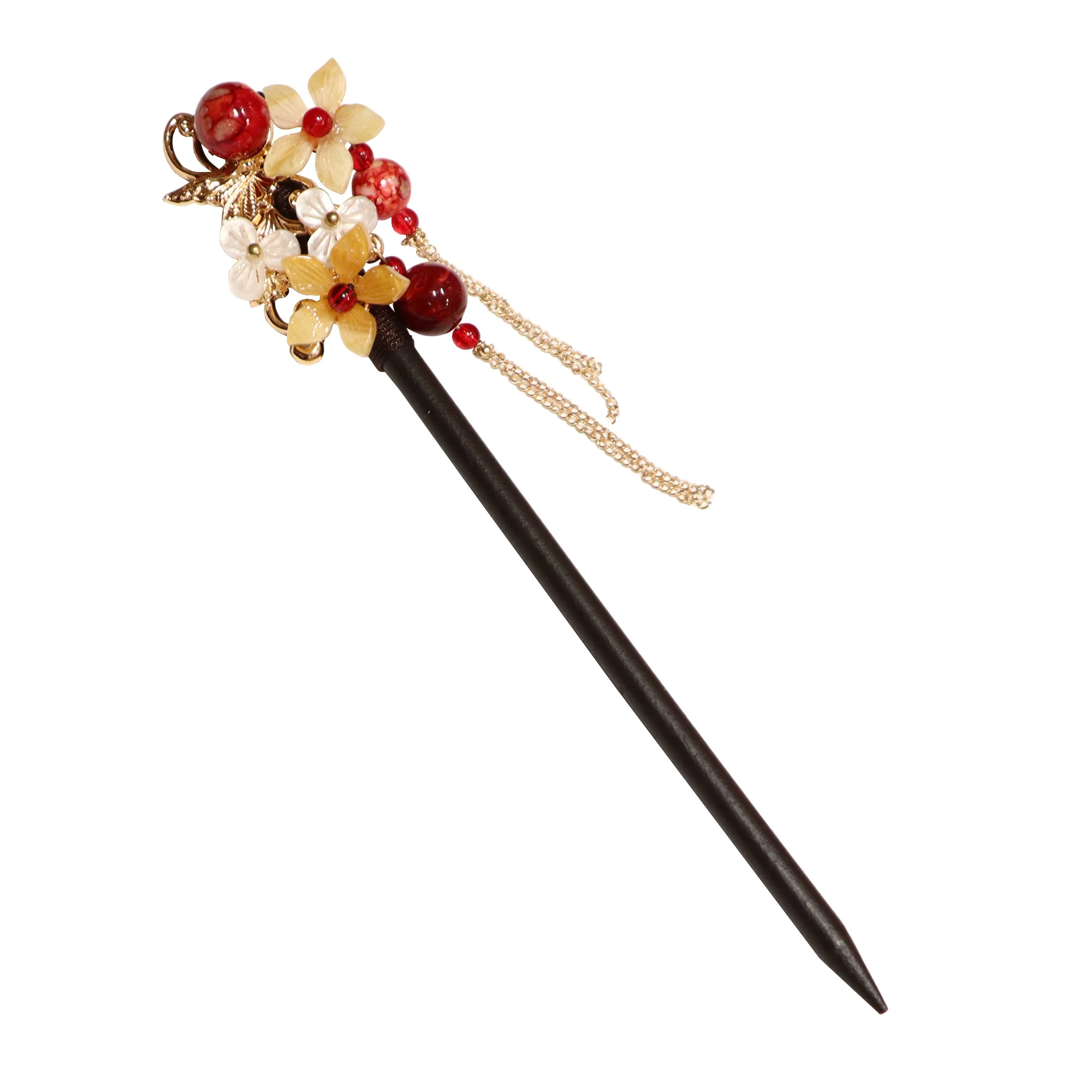 Floral Wood w/Tassel Hair Pin   242HP-A4