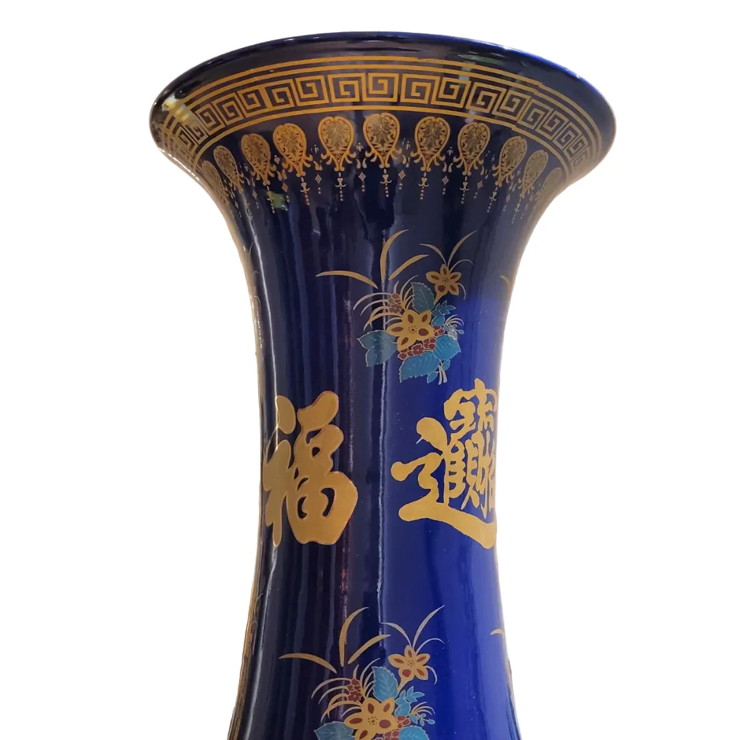 Hand-Painted Extra-Large Floor Vase with Peonies and Peacocks - Image 2