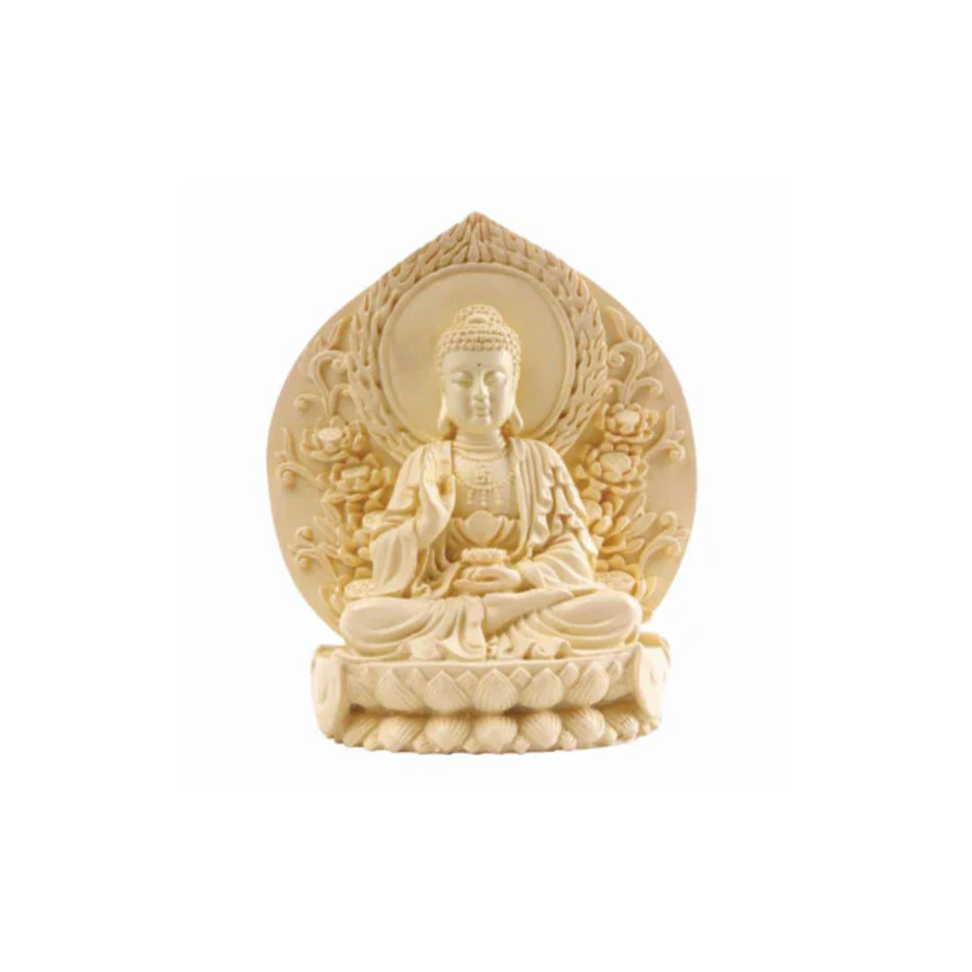 Sitting Buddha on Lotus with Back Wall - Cast Resin
