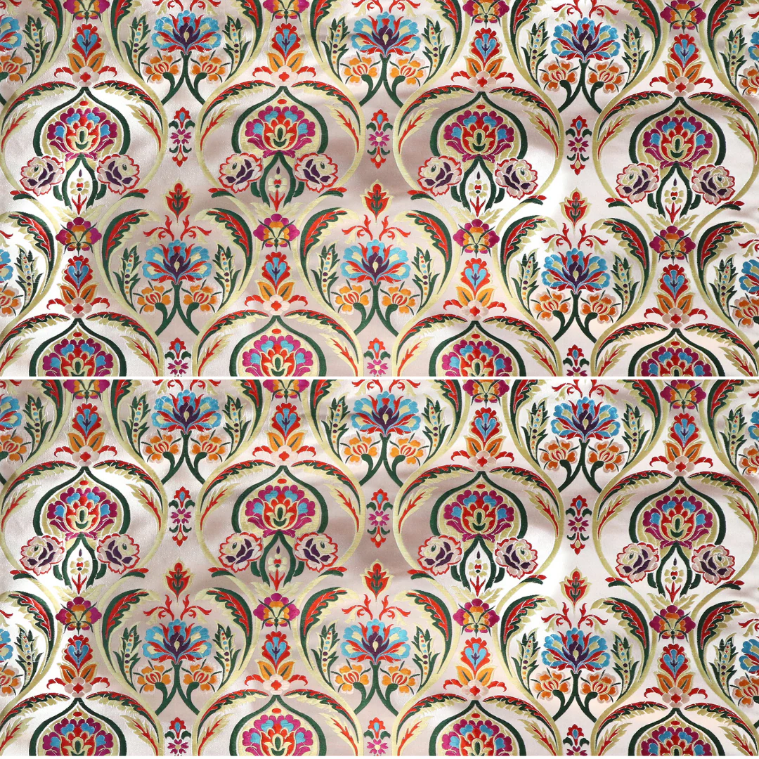 Mongolian Bell Flower Brocade Fabric - Pearl