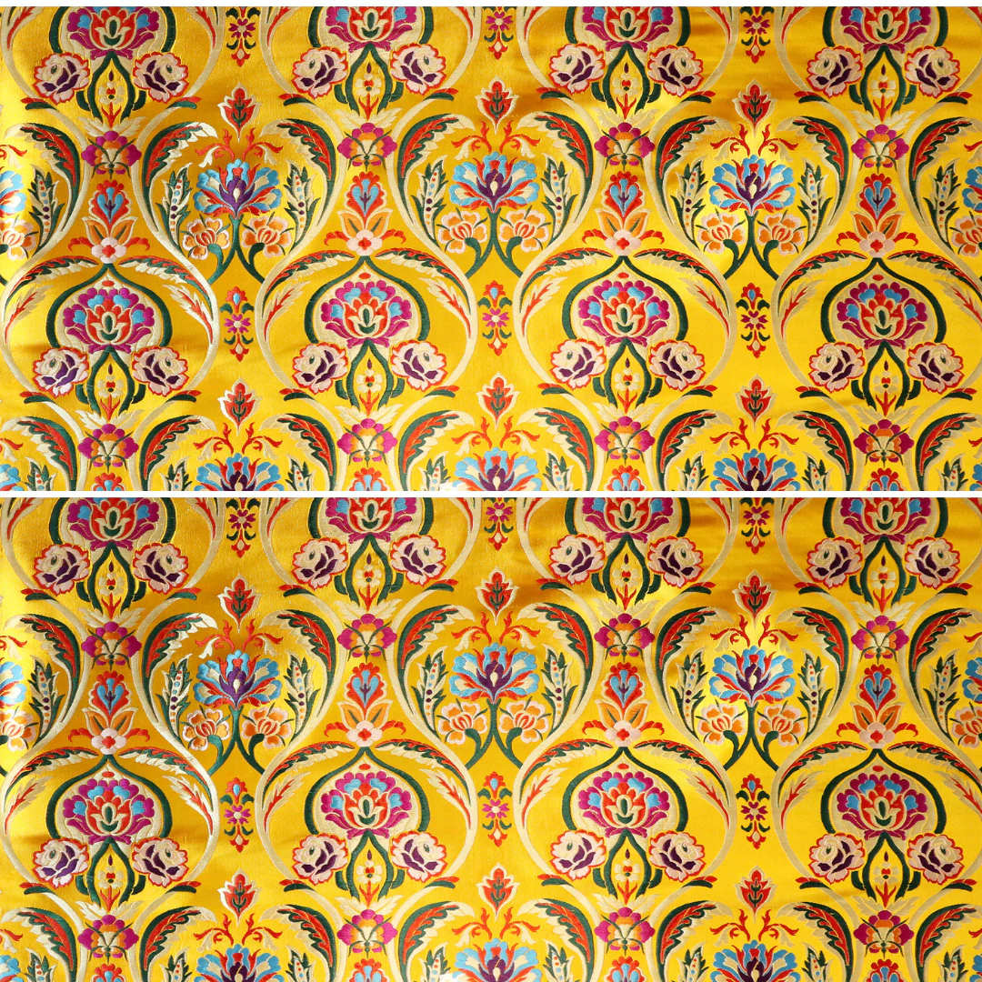 Mongolian Bell Flower Brocade Fabric - Yellow
