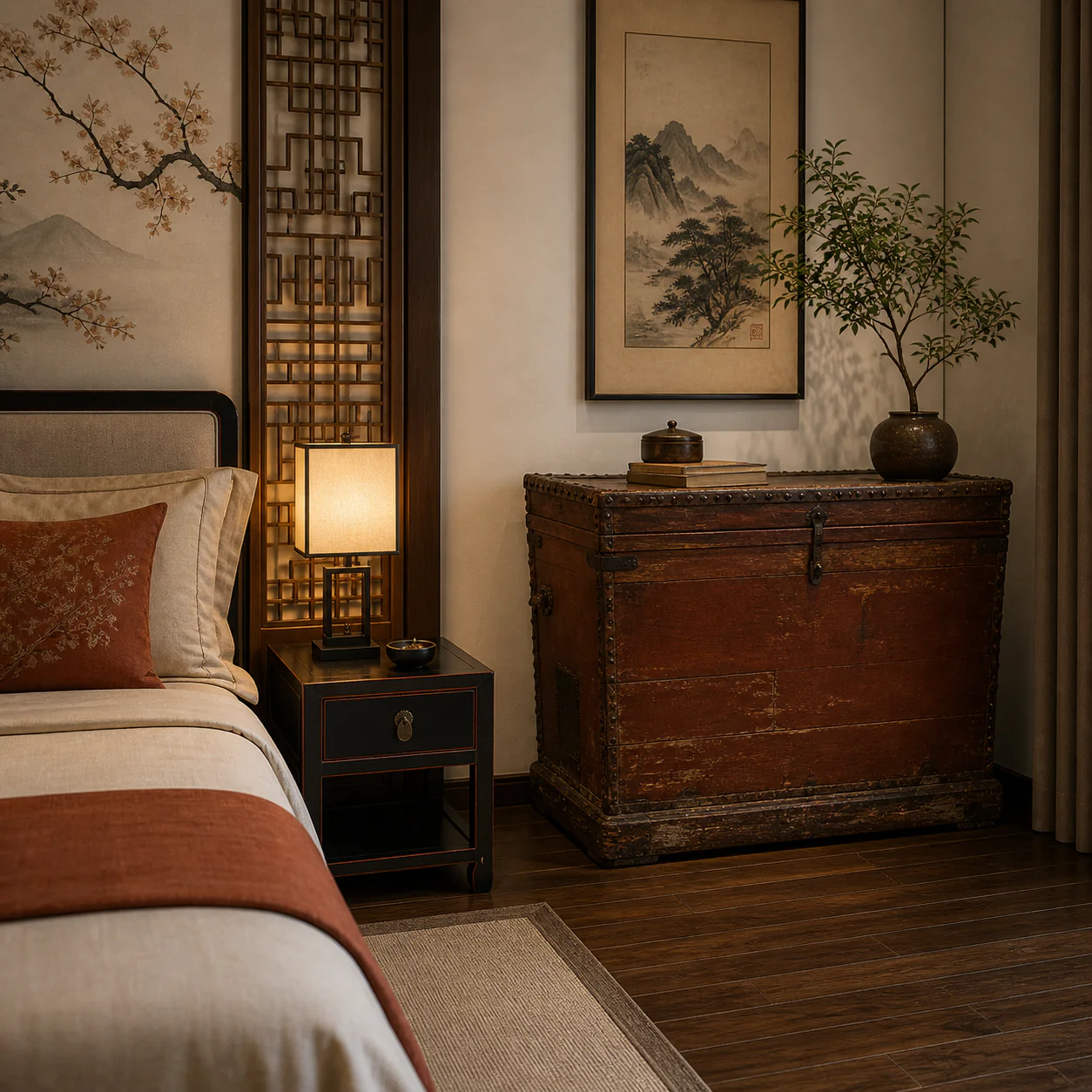 Mahogany Brown Night Stand with Drawer and Bottom Shelf - Image 3