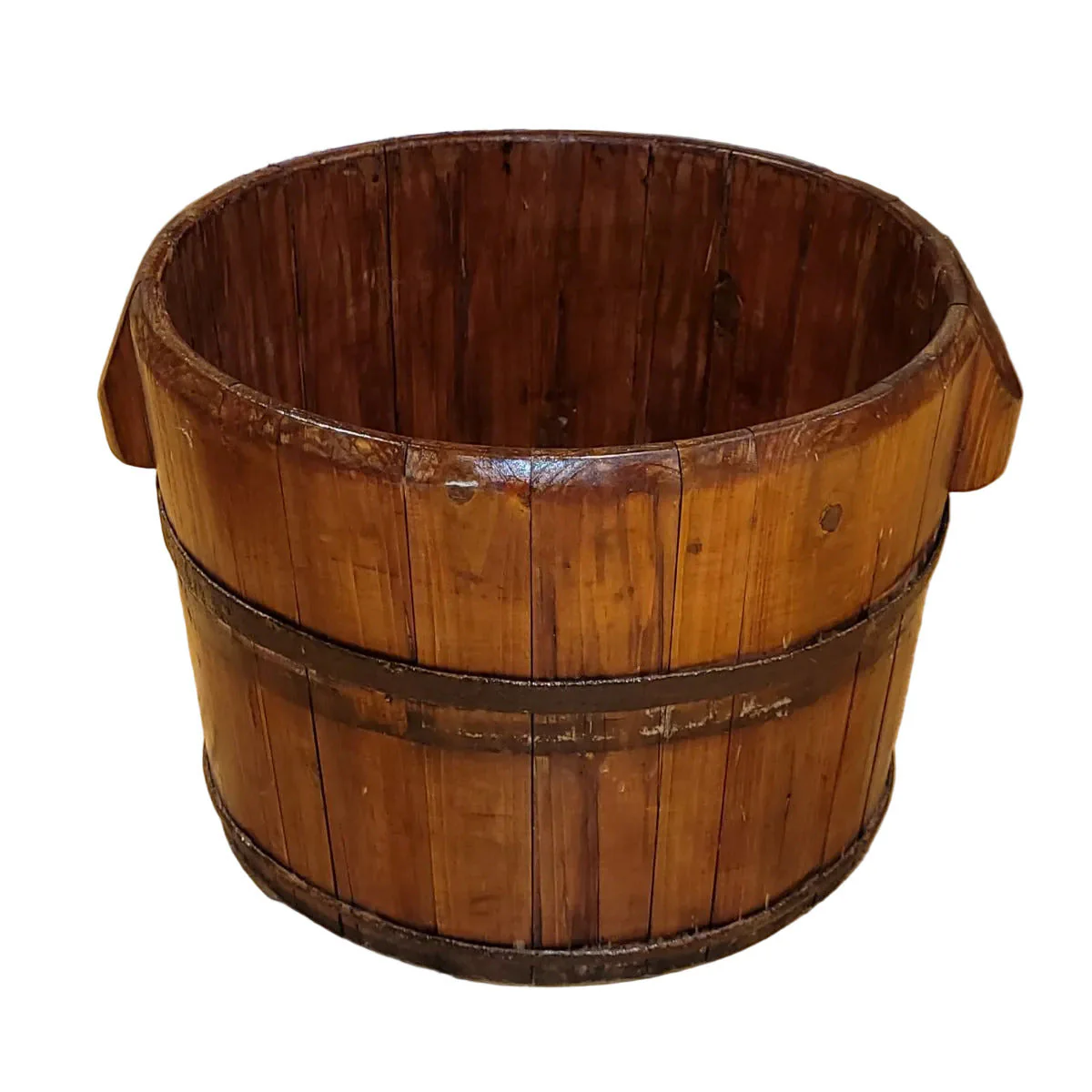 Wooden Bucket with Iron Straps - Chestnut Brown