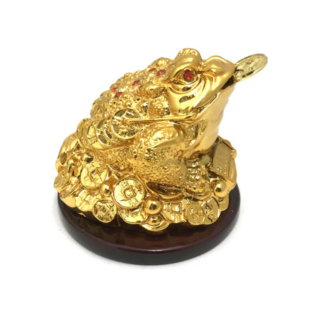 Gold Color Three-Legged Toad on Coins Field (With Round Stand)