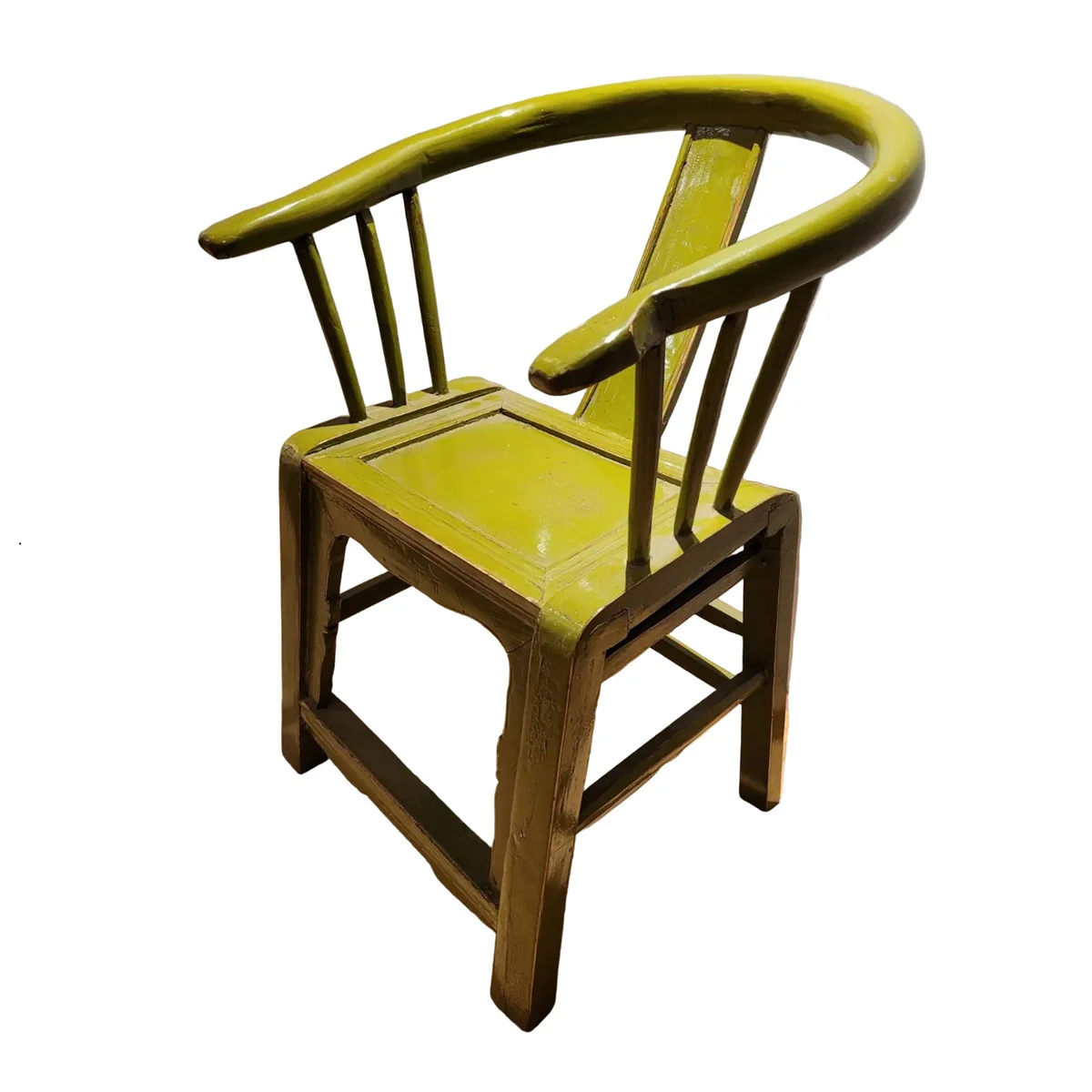 Vintage Horseshoe Back Wooden Armchair - Antique Green - Image 2