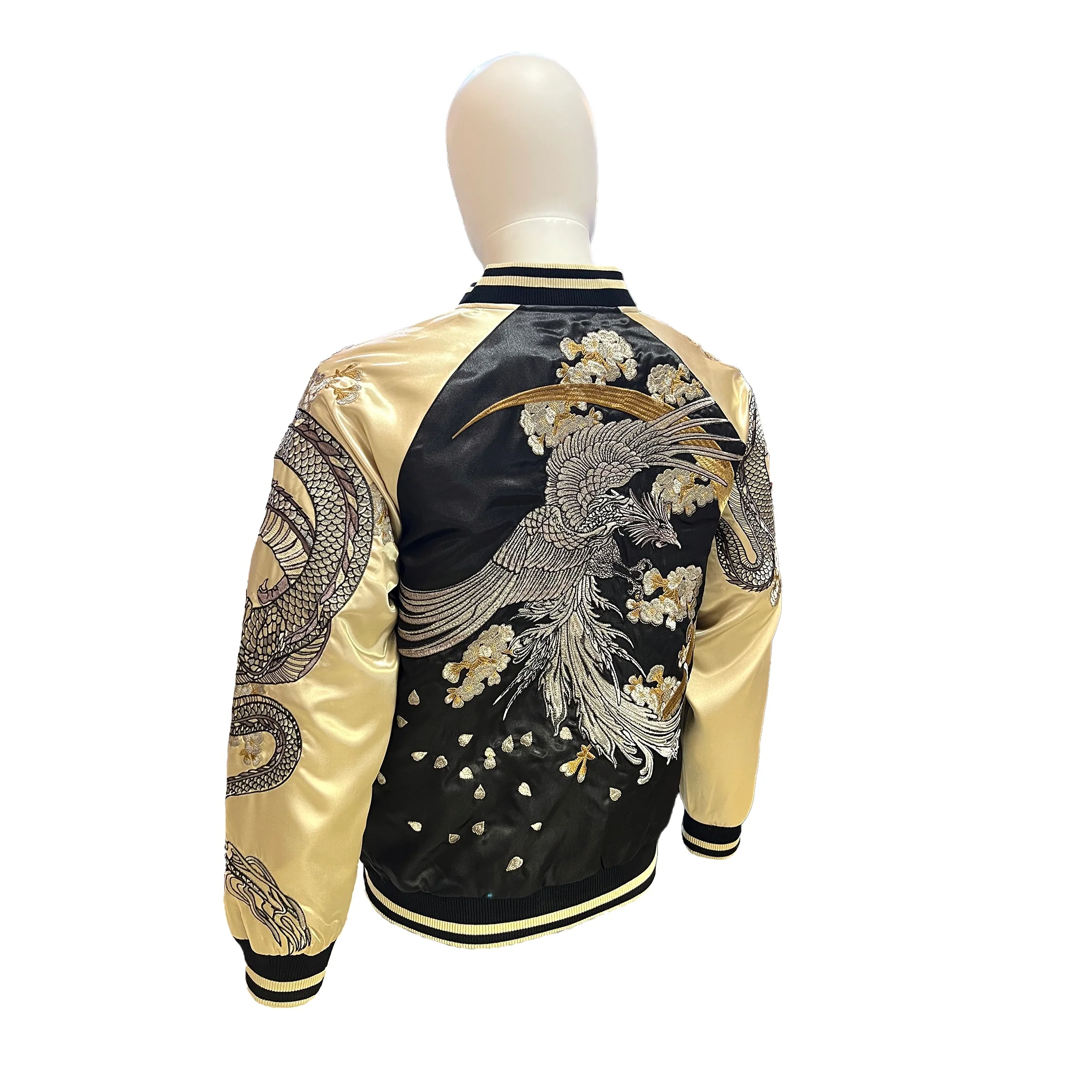 Unisex Bomber Jacket - Black with Gold Sleeves - Image 2